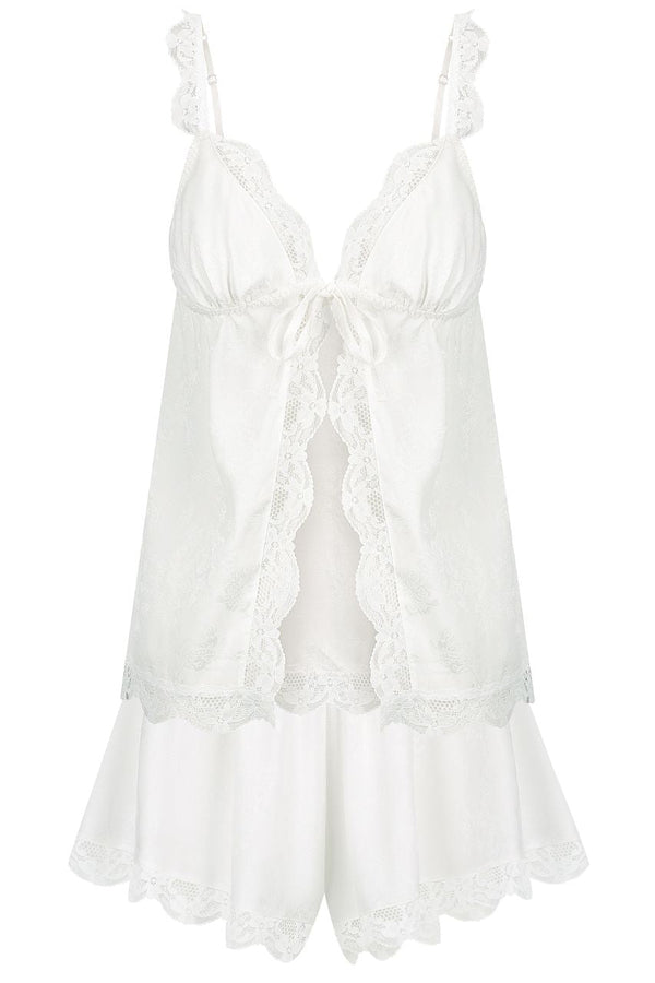 Lola Set Ivory Jacquard White Lace Pyjamas