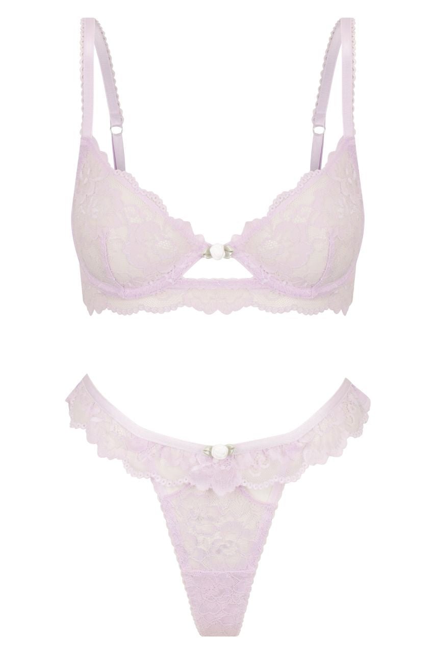 Declicate White W/lavender Purple Accents Floral Lace Swarovski Crystal Bra  and Thong Panties Set 36C -  Canada