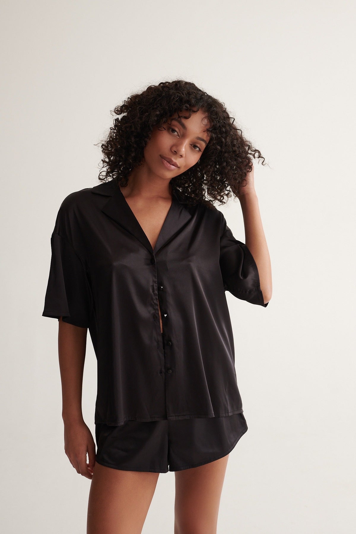 Celine Short Sleeve Shirt Black Sleep - Kat the Label Lingerie Australia