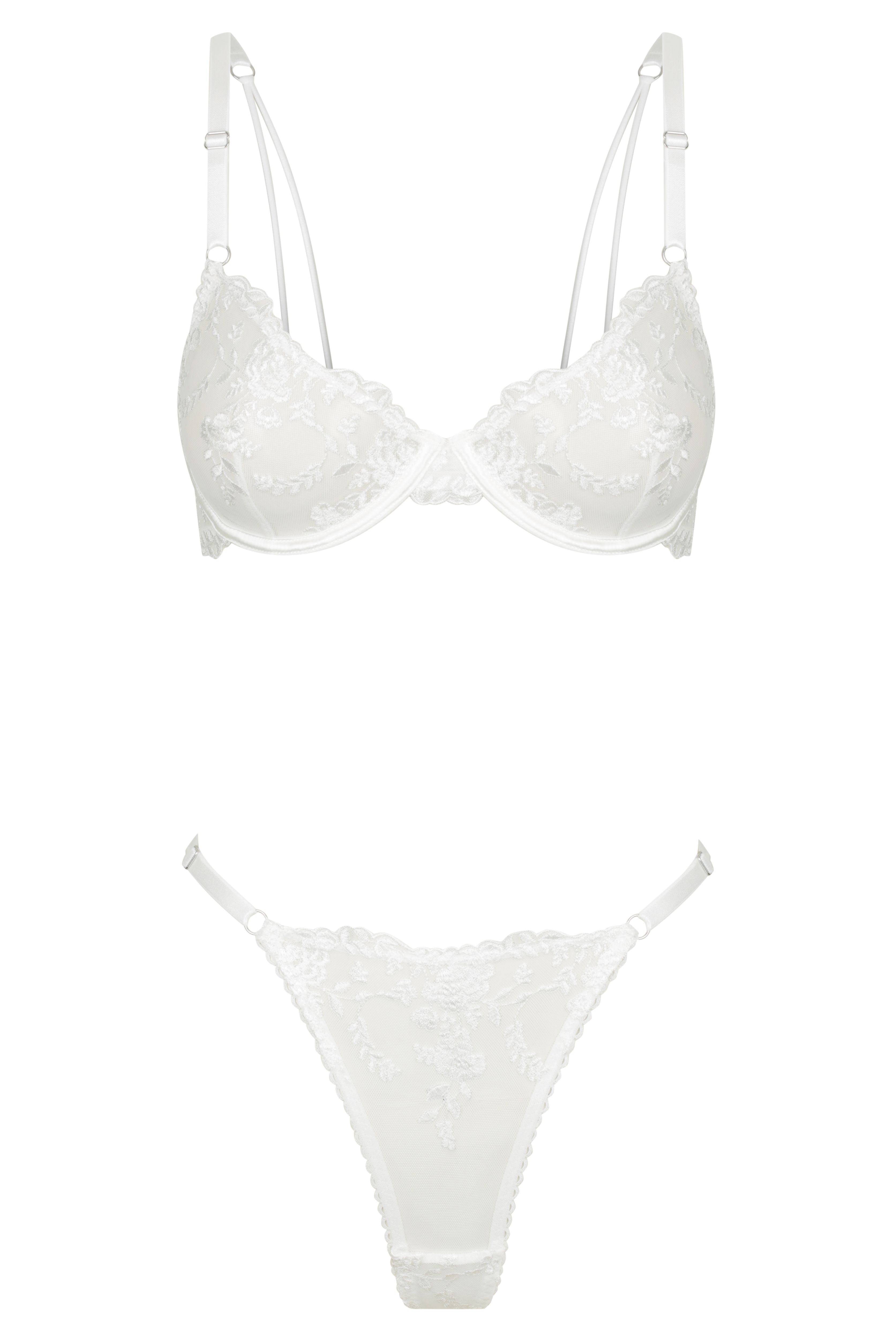 Nicolette Sheer Lace Lingerie Set - White